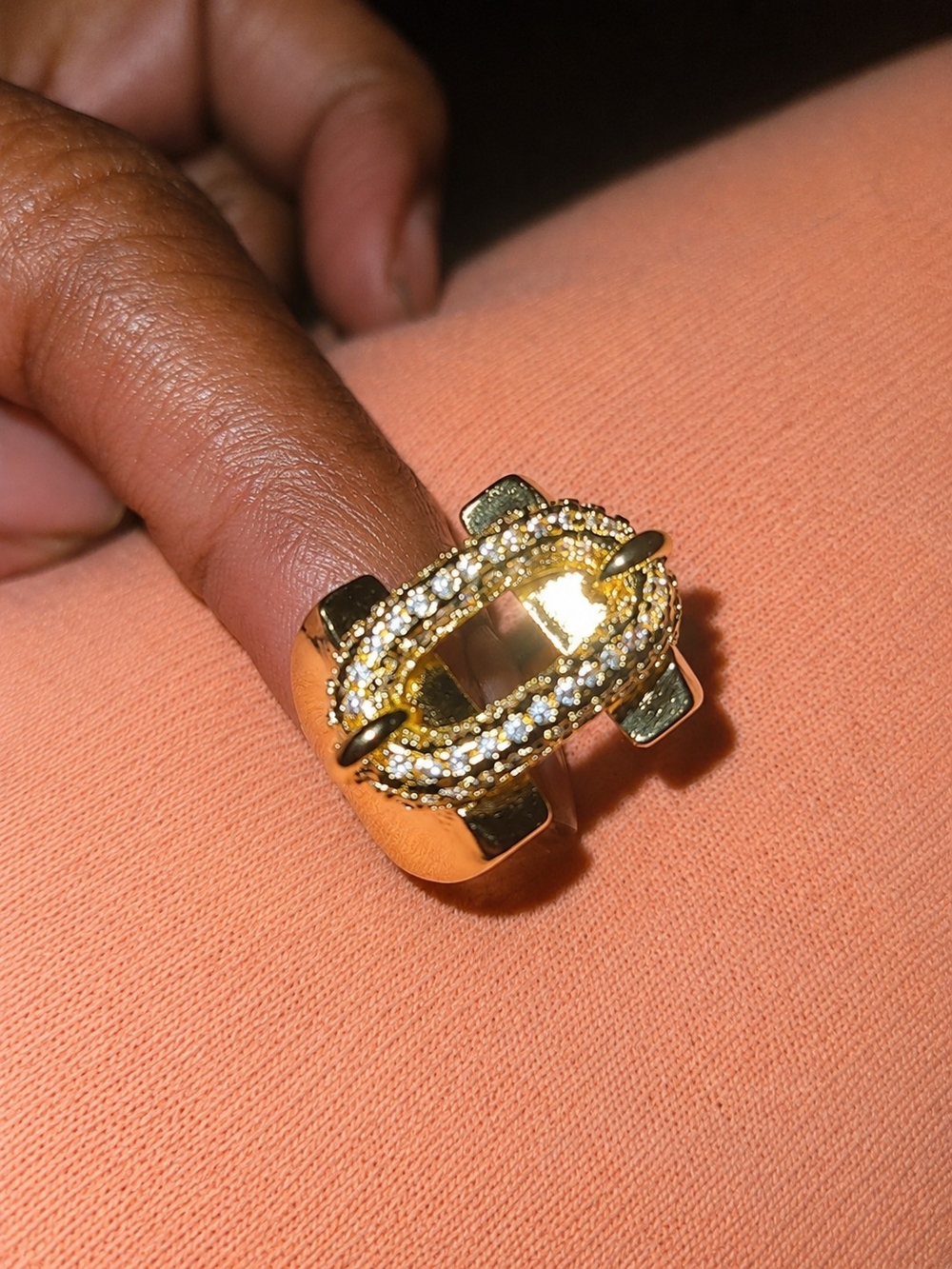 Gold Tone Pavé Crystal Statement Ring - Women Jewelry